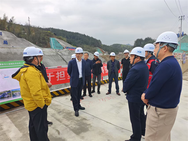 3月27日，縣長王奇勇帶隊調(diào)研防洪工程項目建設情況，黃山徽投集團黨委書記、董事長洪筱明，副總經(jīng)理張高峰陪同調(diào)研。.jpg
